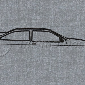 May include: Black line drawing of a sports car with a rear spoiler. The car has two doors and a sleek, aerodynamic design. The image is set against a textured gray background.