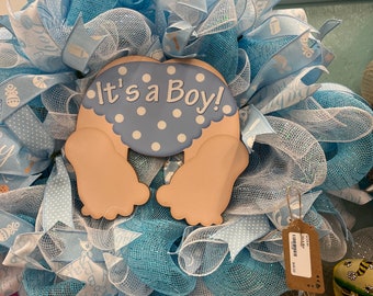 It’s A Boy Baby Wreath Gender Reveal Announcement Door Nursery Decor Front Door Decor