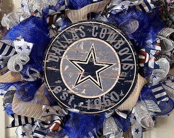 Corona deportiva de los Dallas Cowboys para decorar la puerta. Regalos de la NFL para él.