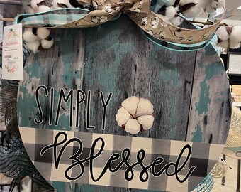 Simply Blessed Cotton Southern Door - Disco redondo para decoración de puerta con lazo