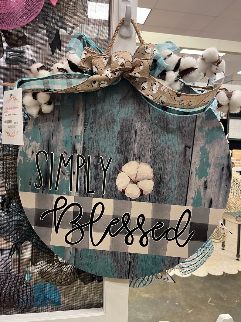 Simply Blessed Cotton Southern Door Disco redondo para decoración de puerta con lazo imagen 1