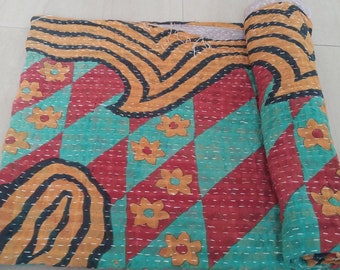 Beautiful Soft Cotton Faded Fine Stitched Sari Kantha Baby Quilts, Reversible Sari Kantha Blankets, Kantha Beautiful blankets