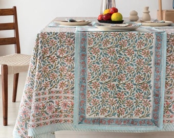 Nappe florale fleurs de pêcher, nappe en coton, nappe, nappe Jaipur, nappe rectangulaire, linge de table en coton