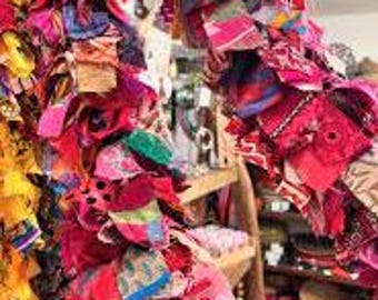 Colorful Sari Fabric Garland | Upcycled Indian Boho Rag Tie Banner  Festive Door Hanging | Eco-Friendly Wall Decor