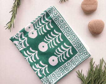 Green Marigold Cotton Napkin, Hand Block Printed Napkins, Cotton Cloth Table Napkins, Kitchen Decor Napkins, Indian Block Print napkins