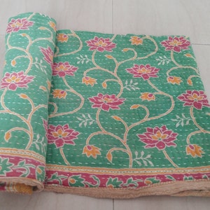 Edredones suaves y finos para bebés Sari de algodón cosido, mantas Kantha reversibles de tamaño doble, tiro Sari Kantha al por mayor, Old Vintage One Kind Kantha