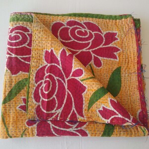 Beautiful Sari Kantha Blankets, Reversible Cotton Kantha Quilts, Hippie Kantha Quilts, Handmade Kantha Blankets , Vintage Kantha Sari Throw