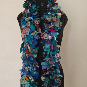 Handmade Blue Sari Rag Tie Garland | Upcycled Fabric Boho Wall Hanging | Eco-Friendly Wedding, Party, Curtain & Festive Decor
