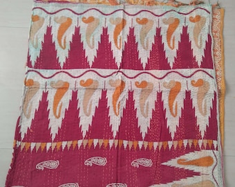 Trapunte per bambini Boho Sari, antiche bellissime coperte Sari Kantha, tiro Kantha reversibile a doppia dimensione, coperte Sari Kantha Gudari per regalo