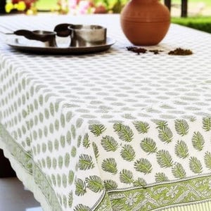 Cotton Indian Table Cover for Dining Table  Boho Farmhouse Table Linen | Botanical Leaf Print Table Decor | Handmade Gift for Home