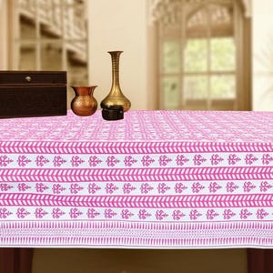 Beautiful Pink Floral Tablecloth,Indian  Block Print Table Cover, Handmade Table Decor , Dinning Tablecloth, Rectangle Table Cloth