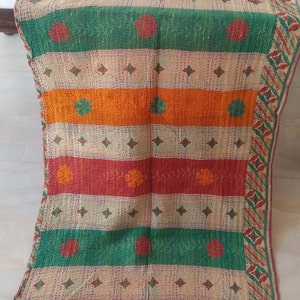 Coloridos edredones Kantha para bebés, edredones Kantha antiguos indios hechos a mano, mantas Boho Kantha, regalo de cobertores Sari Kantha de tamaño doble