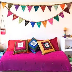 2 Pcs Recycled bunting, sari flags. Unusual bunting, handmade bunting, eco unique bunting, garden decoration, gardeners gift, summer bunting
