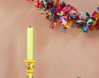 Colorful Sari Fabric Garland | Handmade Indian Boho Door Hanging | Eco-Friendly Rag Tie Banner