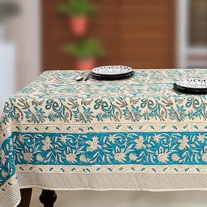 Indian Block Print tablecloth, Floral Cotton Table Cover, Table Cloth Cotton Printed ,Floral Jaipur Tablecloth, Rectangle Table Cloth Gift