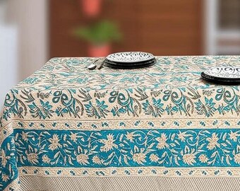 Nappe indienne imprimée, nappe florale en coton, nappe en coton imprimée, nappe florale Jaipur, cadeau pour nappe rectangulaire