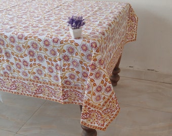 Beautiful Floral Tablecloth,Indian  Block Print Table Cover, Handmade Table Decor , Dinning Tablecloth, Rectangle Table Cloth