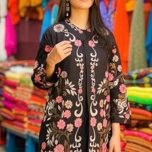 Black Long Embroidered Floral Summer Robe Jacket High Quality Summer Jacket, Suzani coat, Womens Suzani jacket , Handmade embroidery coat