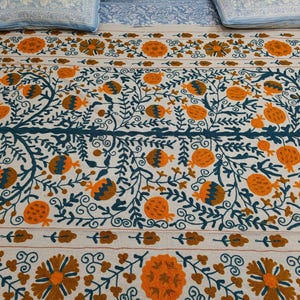 New Vintage Linen Suzani Hand Embroidered Wall Hanging  Cotton Embroidery Suzani Bed Spread Uzbek Suzani , Christmas Gift For Mom And Dad