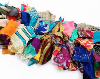 New Handmade Colorful Sari Fabric Garland | Upcycled Indian Boho Rag Tie Banner  Festive Door Hanging | Eco-Friendly Wall Decor