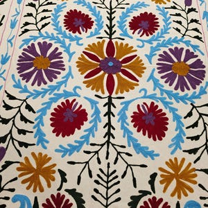 Color Full 100% linen Suzani Hand Embroidered Wall Hanging Cotton Embroidery Suzani Bed Spread Uzbek Suzani , Christmas Housewarming Gift