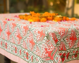 Tovaglia indiana con stampa floreale a blocchi, nuova tovaglia in cotone, tovaglia fatta a mano, tovaglia da pranzo, regalo di nozze per lei