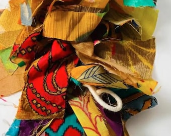 New Handmade Colorful Sari Fabric Garland | Upcycled Indian Boho Rag Tie Banner  Festive Door Hanging | Eco-Friendly Wall Decor