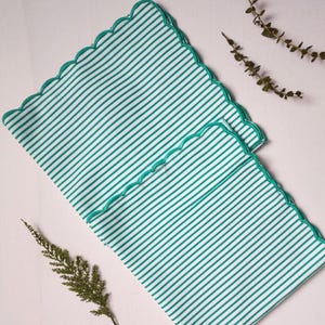 Ensemble de serviettes à rayures vertes, serviettes imprimées bloc à main, serviettes en tissu de coton, serviettes de table déco cuisine, serviettes de table