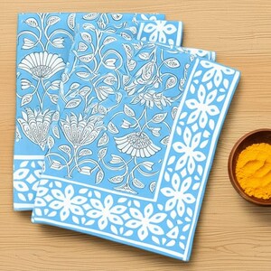 Blue Christmas Napkins Set , Hand Block Printed Napkins, Cotton Cloth Fabric Napkins, Herbal Dining Napkins, Farmhouse Table Decor