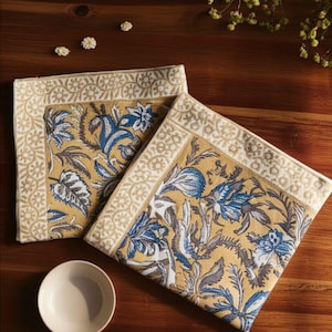 Vibrant Yellow Block Print Napkin Set , Hand Block Printed Napkins, Cotton Cloth Fabric Napkins, Kitchen Decor Napkins, Gift For Mom