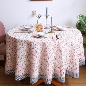 Strawberry Round Printed Tablecloth, Indian Block Print Round Table Cover, Round Table Linen, Dinning Tablecloth, Cotton Handmade Tablecloth