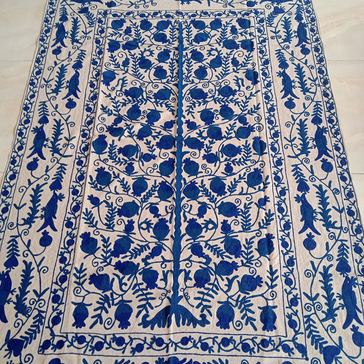 Blue Linen Suzani Hand Embroidered Suzani Uzbek - Etsy, 60" x 90"
