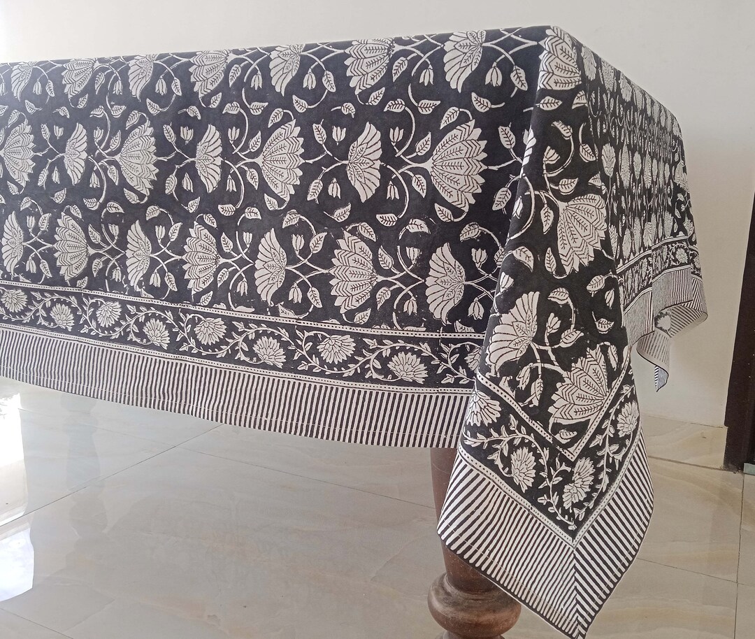 Floral Beige Patterns Dot Black Rectangle Tablecloth