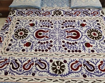 Nueva colcha Suzani 100 % lino bordada a mano para colgar en la pared, de algodón, estilo uzbeko, regalo de Navidad para mamá y papá.