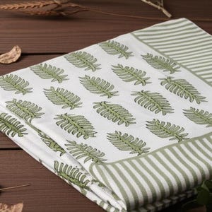 Juniper Green on White Hand Block Leaf Printed Eco-friendly Cotton Cloth Napkins , Kitchen Decor Napkins, Housewarming Gift