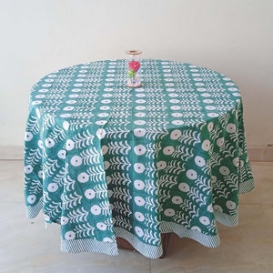 Indian Green Round Table Cloth, Hand Block Print Round Table Cloth, Block Print Cotton Table Cover, Round Dinning Table Cover Thanks Giving