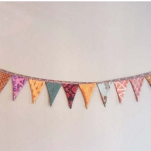 Mehrfarbenseide Sari Wimpelkette, Garten Banner Flaggen Wimpelkette, Sari Flaggen Wimpelkette Outdoor Indoor Terrasse Dekoration, Girlande Wimpelkette dekorativ
