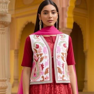 Jaqueta Suzani branca, jaqueta clássica bordada à mão, colete de algodão Suzani, jaqueta feita à mão, roupa feminina, presente para ela