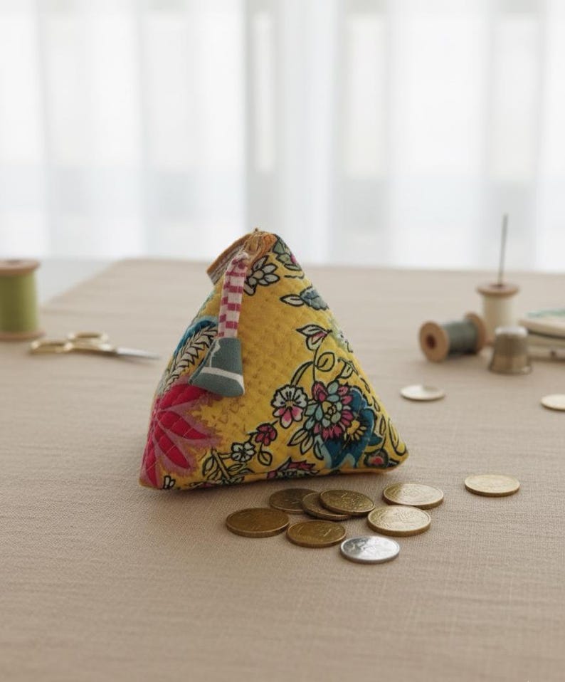 Triangular Coin Purse Handmade Quilted Triangle Coin Purse: Block Printed Cotton Pouch - Etsy