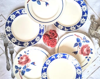 Mismatched antique earthenware dinner plates