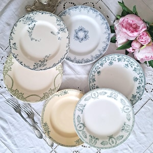 Mismatched antique flat plates in iron earthenware