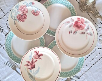 Mismatched antique earthenware dinner plates