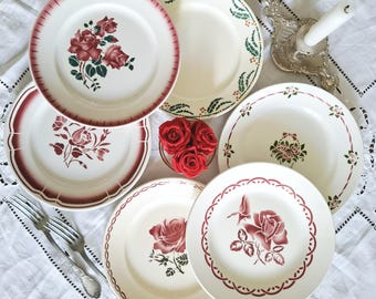 Mismatched antique earthenware dinner plates