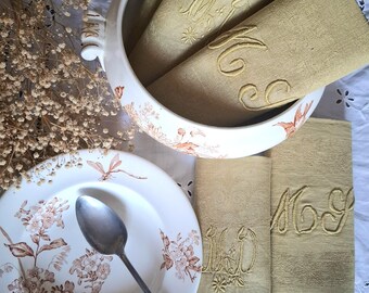 5 serviettes de table monogramme dépareillées linge ancien french antique