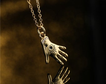 Gold Palm Reading Hand with Third Eye Pendant Necklace - FREE GIFT with purchase