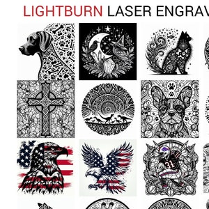 1900 clipart ontwerpen Lightburn Art Library (.Lbart) bestanden voor lasergraveren (hond kat koe beer uil haai schildpad kikker paard dinosaurus giraf)