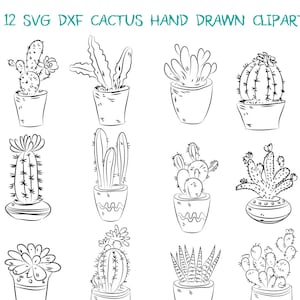 12 Svg Dxf Cactus Pots Hand Drawn Line for Cricut Silhouette Invitation Card Cut Laser Engrave