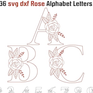 36 Svg Dxf Rose Alphabet Letters Numbers Floral For Laser Engrave Cricut Paper Cut