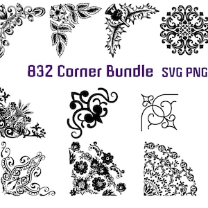 832 SVG Png Pdf Dxf Corner Shelf Pattern Border Frames Bundle Laser Cut Engrave Silhouette Cricut Vinyl, Wedding Card Vintage Art Flower