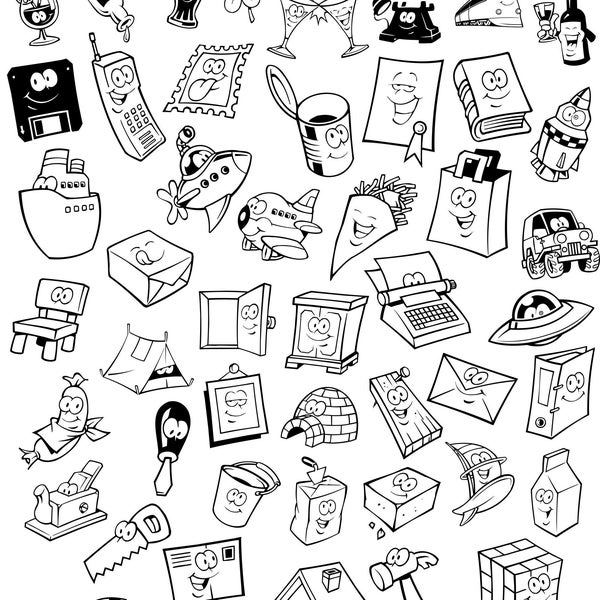 117 SVG PNG Objects Lined Hand Drawn Figures For Laser Engrave Cut, Planner Widgets Stickers